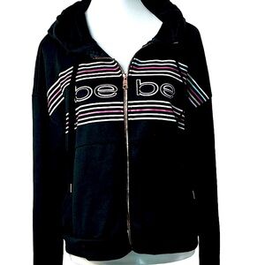 bebe Sport Black Multi Stripe Stripe Logo Full Zip Hoodie Jacket Size L